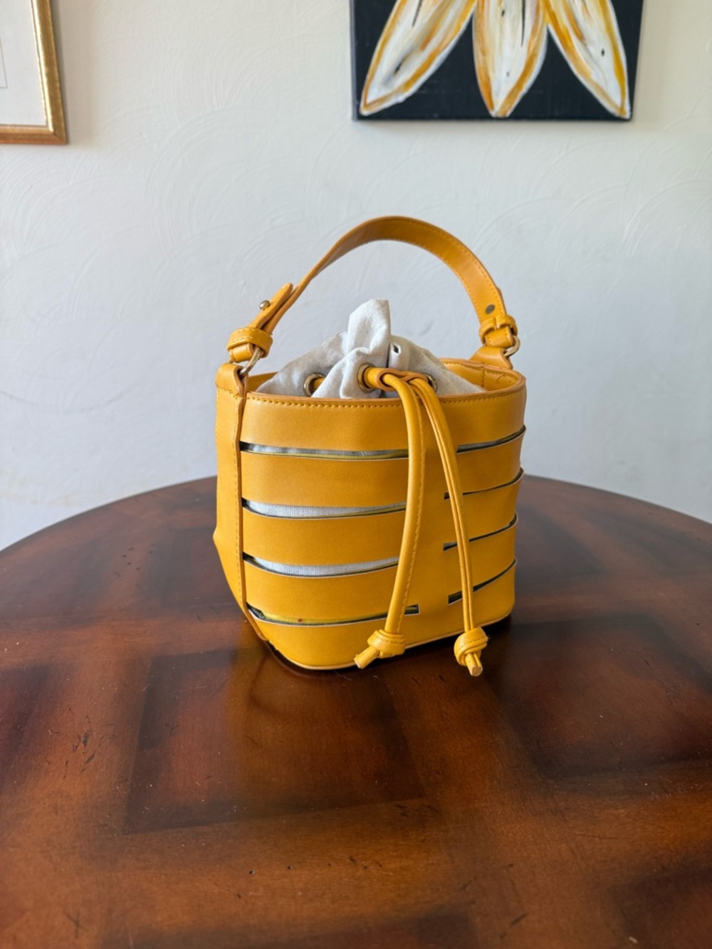 Free People Mustard Yellow Bucket Mini Bag with Drawstring